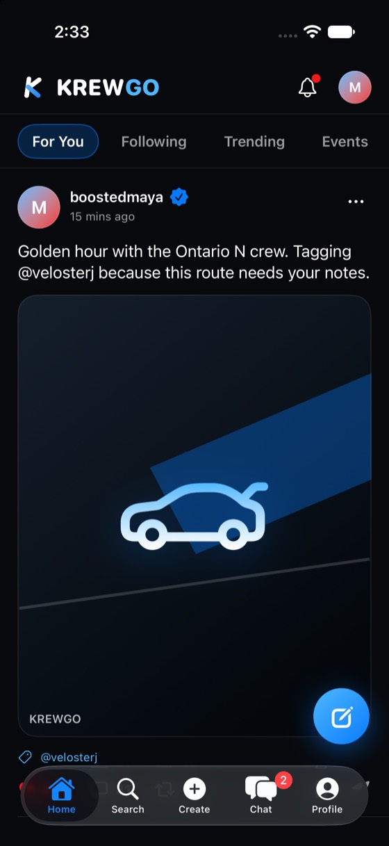 The KREWGO feed on iPhone